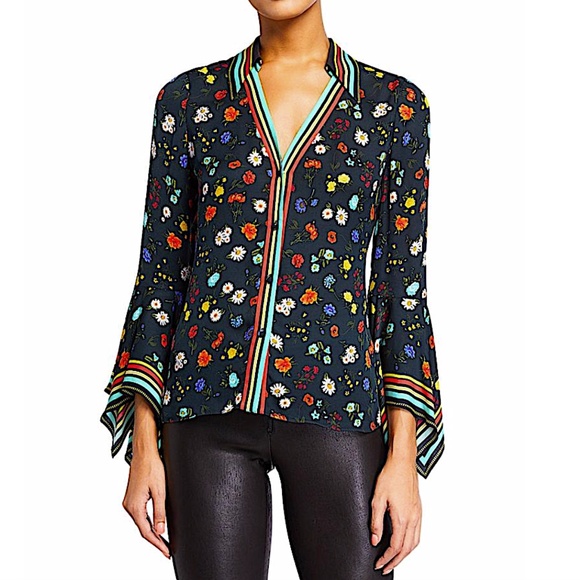 Alice + Olivia Multi New with Tag Randa Trumpet-sleeve Button-down Top - Picture 1 of 5